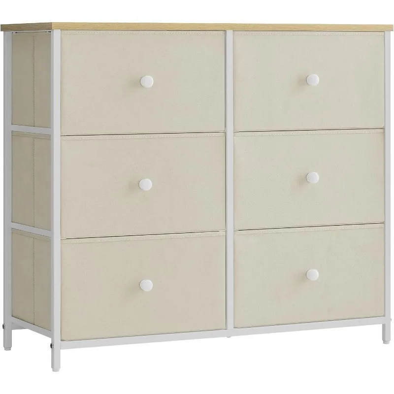 

Dresser for Bedroom, Chest of Drawers, 6 Drawer Dresser, Closet Fabric Dresser with Metal Frame, Camel Yellow and Cream
