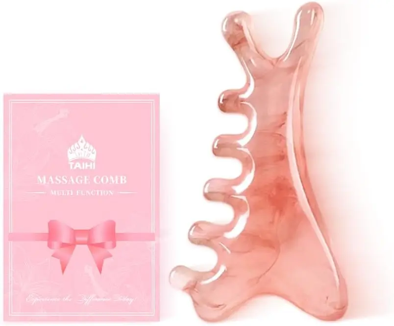 

4-in-1 Pink Gua Sha Massage Comb for Face, Head, Neck & Body Relief Tension and Promote Circulation