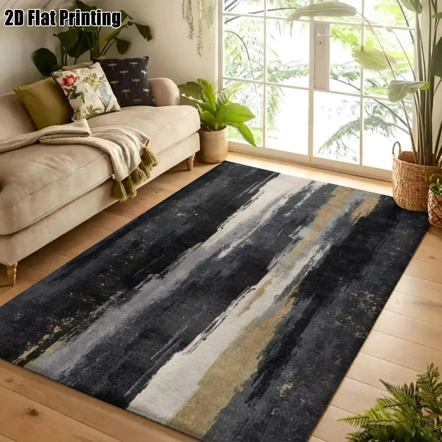 Modern Abstract Ink Wash Art Area Rug Luxury Textured Impressionist Living Room Carpet Nordic Studio Lounge Floor Mat