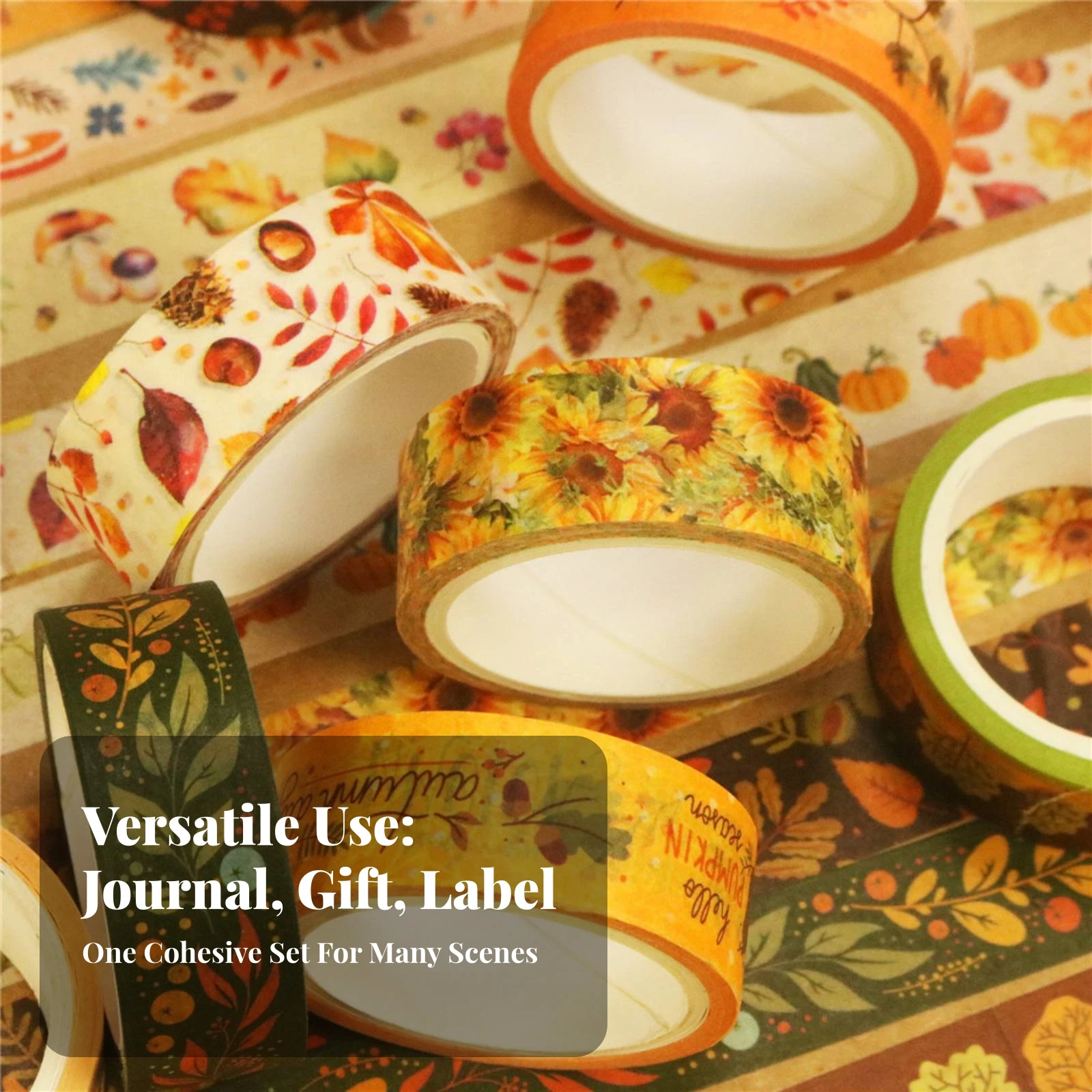 10 Pieces Autumn Washi Tape Paper Washi Tape Roll Pumpkin High Quality for Journalers, Scrapbooking, Journaling