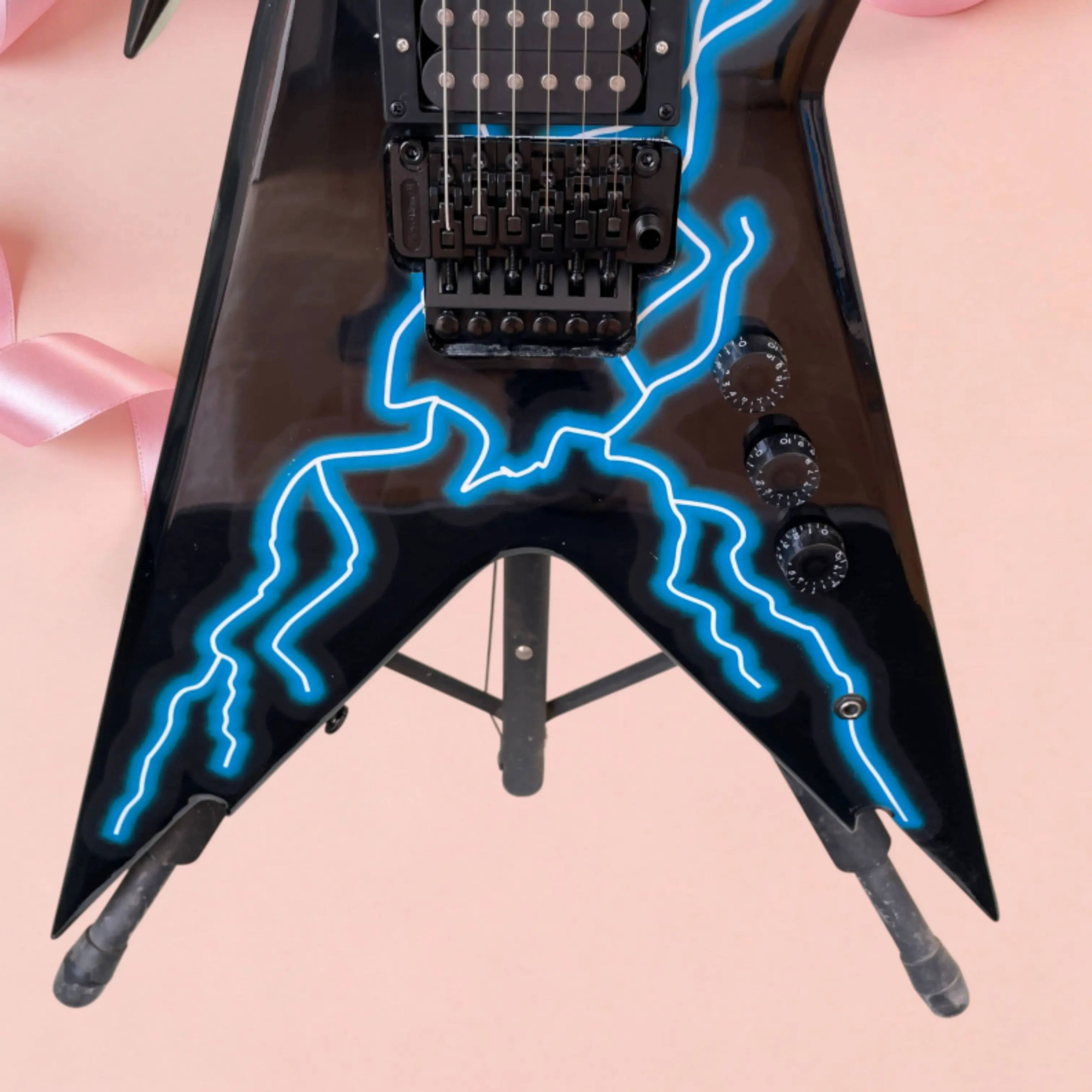 6 String Electric Guitar, Black Gloss Body with Blue Lightning Paint Graphic Guitars, Great for Rock & Metal Players Guitarra