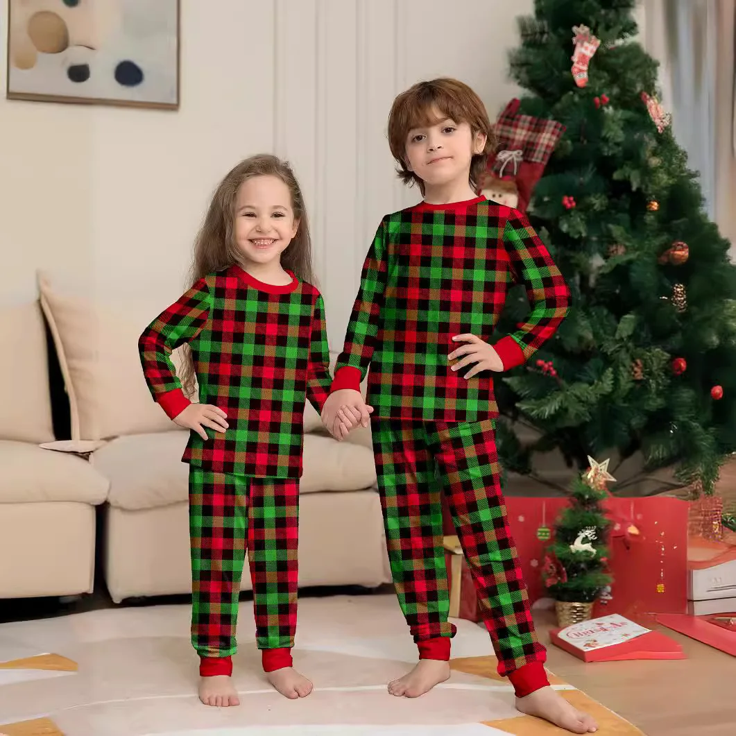 2025 Christmas Family Matching Plaid Pajamas, Red Green Checkered Long Sleeve Sleepwear, Perfect for Christmas Family Home wear