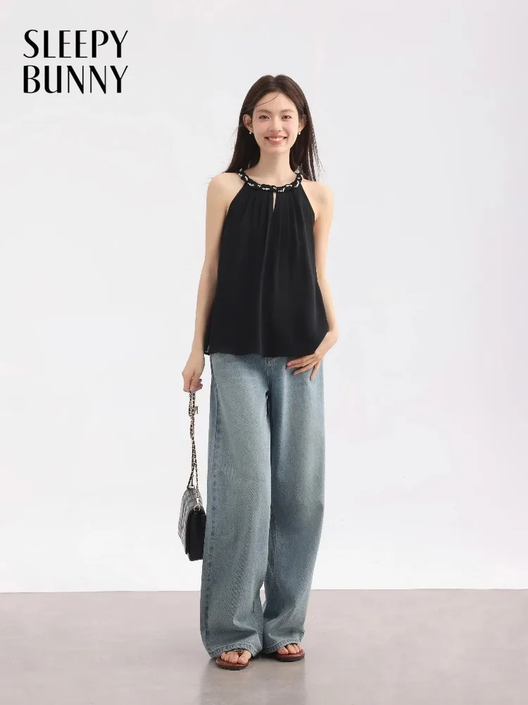 

Vintage Washed Wide Leg Jeans Women Summer High Waist Loose Denim Pants Casual Slimming Straight Trousers Floor Length Design