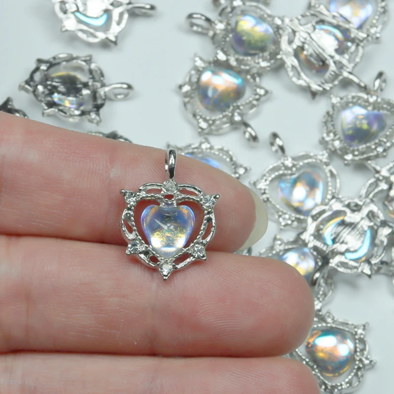 WZNB 10Pcs Crystal Hearts Charms Heart Frame Alloy Pendant for Jewelry Making Handmade Earring Necklaces Diy Accessories