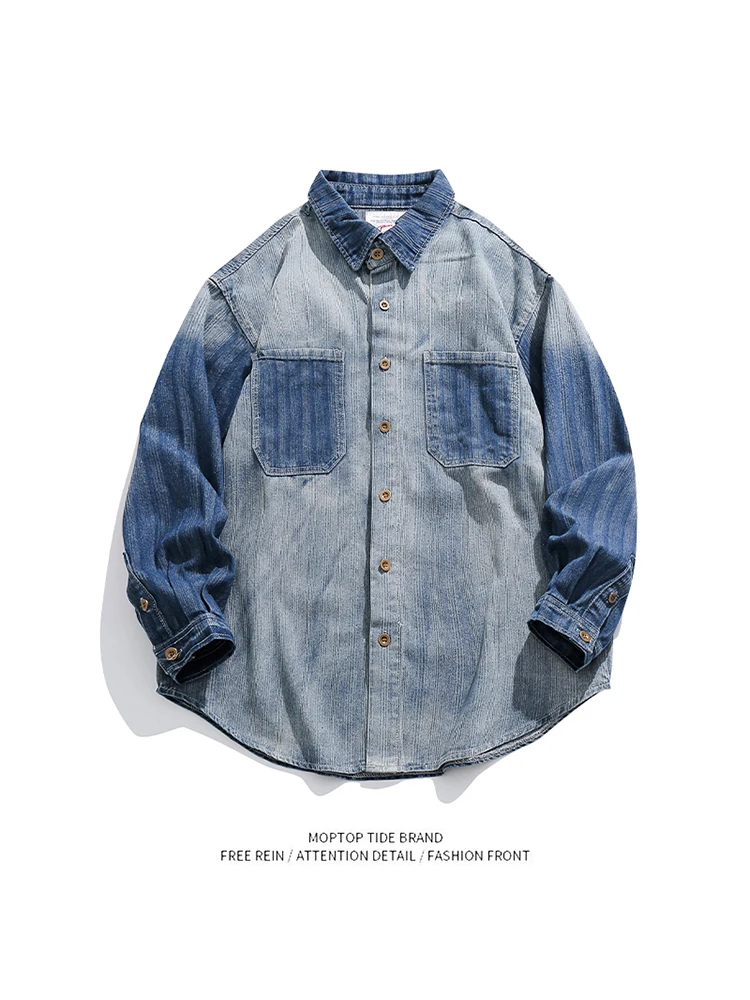 

Ретро-куртка из денима синего цвета, свободного кроя, мужская рабочая одежда, молодежная модная куртка из полиэфирного волокна с длинными рукавами, на все сезоны