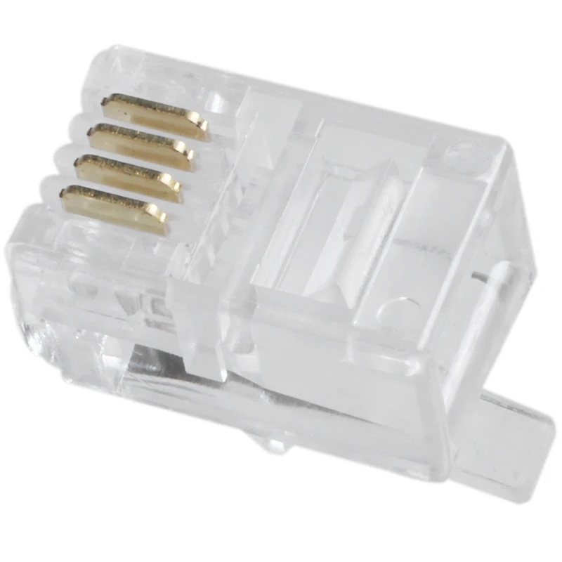 Adaptador de teléfono de plástico transparente, 30 piezas, conector 4P4C, RJ9