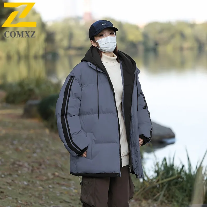COMXZ 2025 New High Quality Fleece Lined Thick Hooded Cotton Jacket Two Piece Style Winter Coat for Men lightweight windbreaker