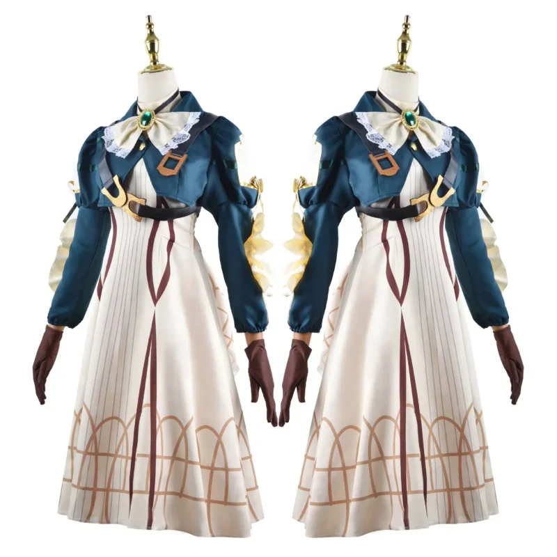 女性のためのバイオレットエバーガーデンのコスプレ衣装、アニメのハロウィーンの衣装、トップドレス、手袋