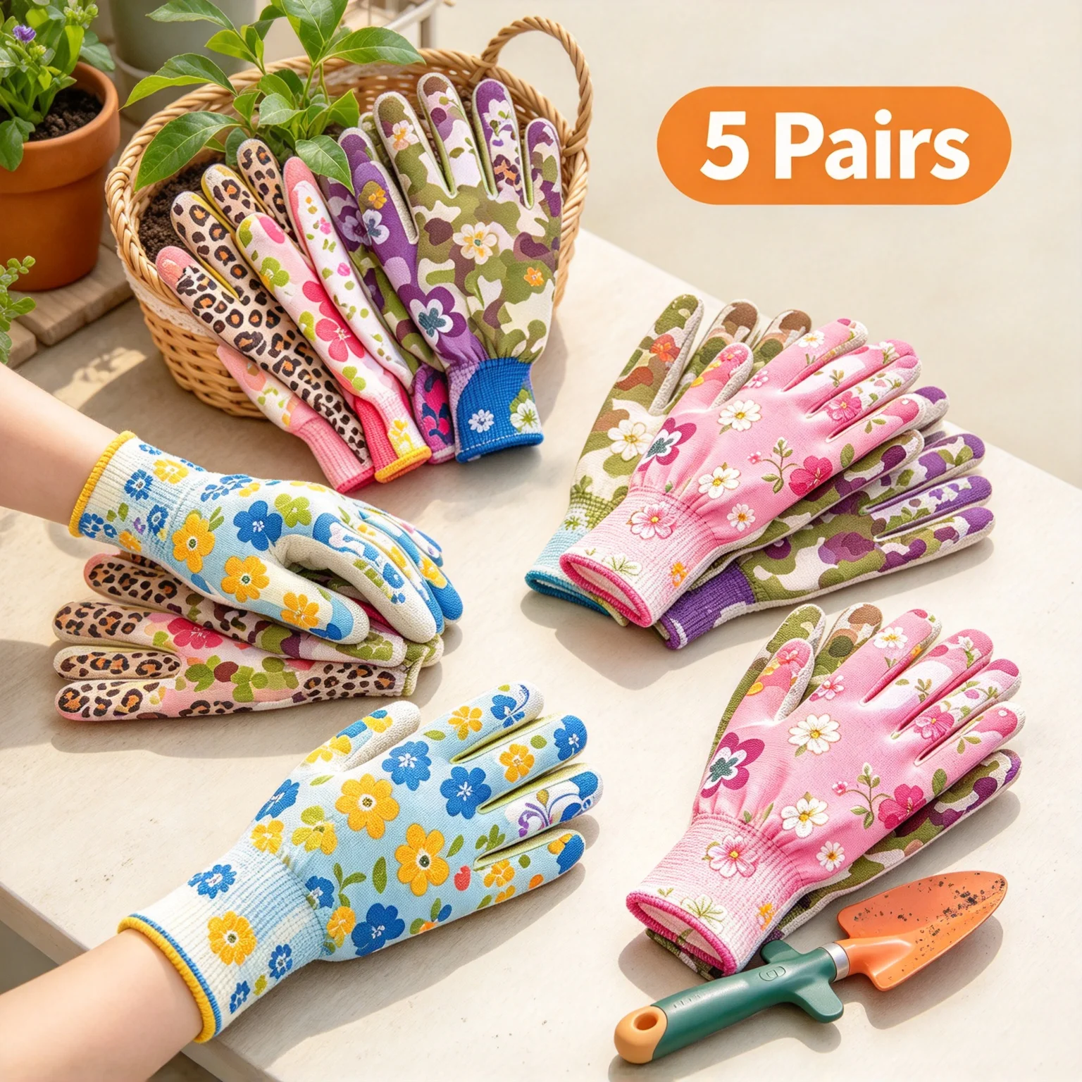 5Pairs Thin Non Slip Nylon Work Gloves Breathable Colored Working Gloves For Gardening Tea Picking Housework