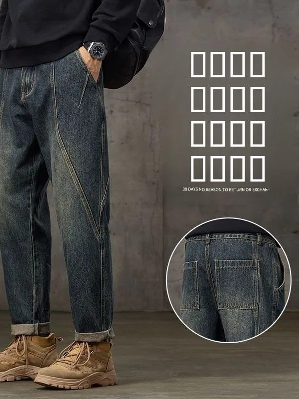 

Мужские джинсы в американском ретро-стиле, повседневные, свободные, прямого кроя, с широкими штанинами, длинные брюки, осенняя новинка, модный бренд, универсальные, из полиэфирного волокна