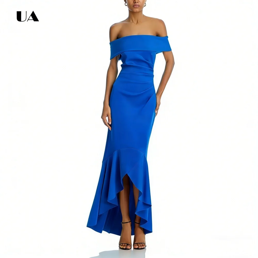 Robe de bal sirène Simple avec épaules dénudées, robes de soirée en Satin solide pour femmes, robe de soirée classique personnalisée Hi-lo