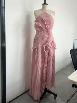 時尚不規則雪紡露背吊帶長裙蓮花邊高品質度假禮服2025新款女士派對時尚連身裙 8 最佳銷售 高級連身裙 - №1