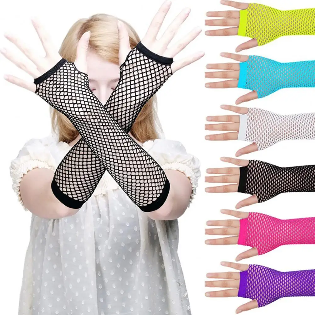 1 Pair Performance Gloves Hollow Out Fishnet Thin Fingerless Gloves See-through Cosplay Club Party Festivals Gloves 명절 장갑