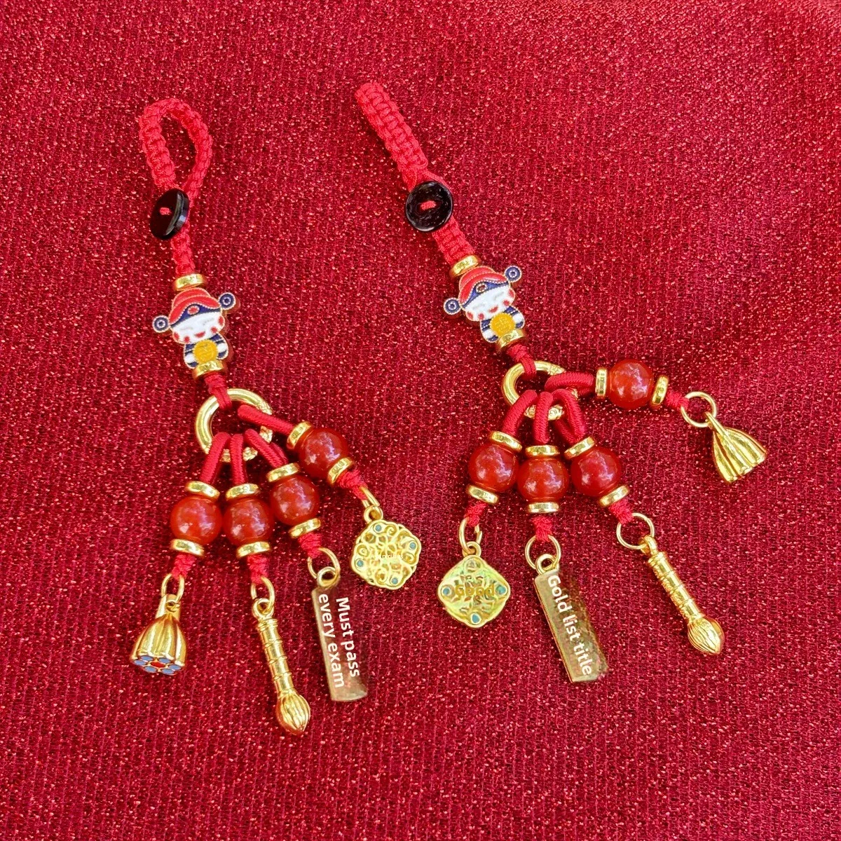 Chinese Style Lucky Exam Success Blessing Keychain Traditional Red Rope Auspicious Golden Pendant Bag Backpack Hanging Good Luck