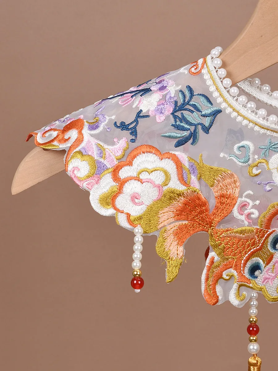Chinese Traditional Hanfu Embroidered Cloud Shoulder Collar Shawl With Tassel For Toddler Baby Hundred Days Birthday Photo Prop