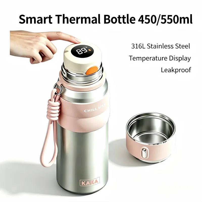 

316L Stainless Steel Smart Thermal Bottle for 450/550ml Leakproof Insulated with Temperature Display Portable Travel Coffee Mug