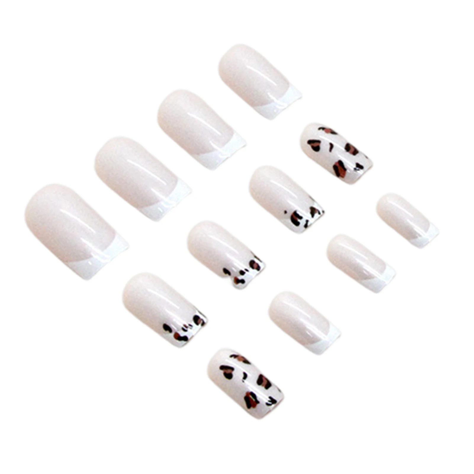 Pearlescent White Leopard Fake Nails Waterproof & Scratch-Resistant Fake Nails for Dating Party Shopping