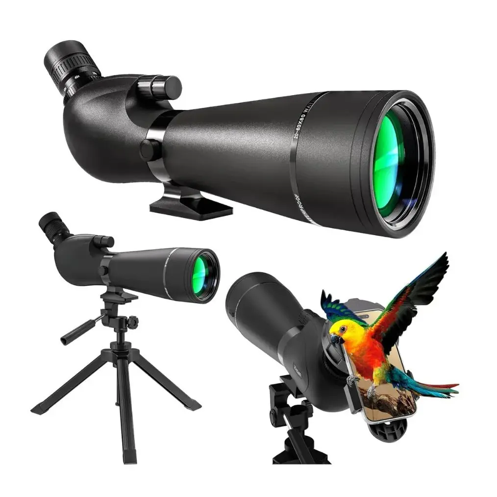 HD Spotting Scope 20-60x80mm with Tripod and Smartphone Adapter, BAK 4 Prism Spotter Scopes for Bird Watching Target Shooting H