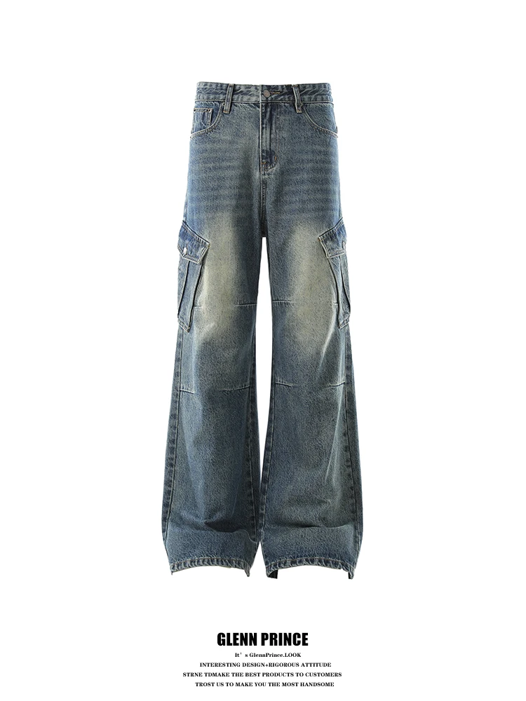 

Мужские джинсы GPstudio Trendy High Street: выбеленные, с эффектом потертости, свободного кроя, широкие штанины, повседневные, прямого кроя, для работы