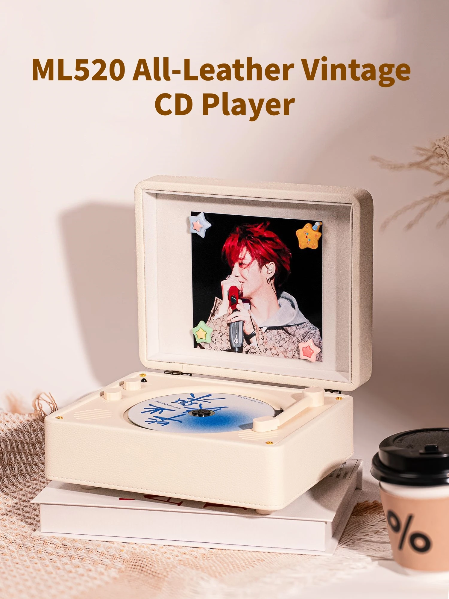 

Retro CD Player,Bluetooth Speaker Creative Album Disc Player Portable Home Decor Music Player for CD Discs USB AUX Connectivity