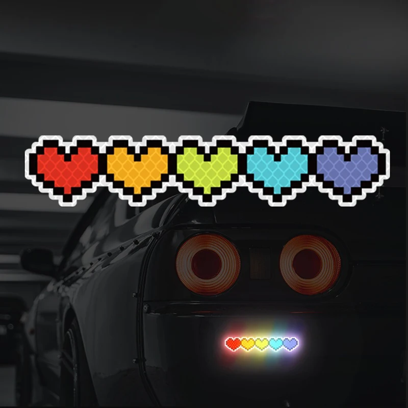 Cartoon Pixel Color Heart Reflective Sticker Car Decoration Strong Reflection Scratch Occlusion Helmet Sticker Car Acessories