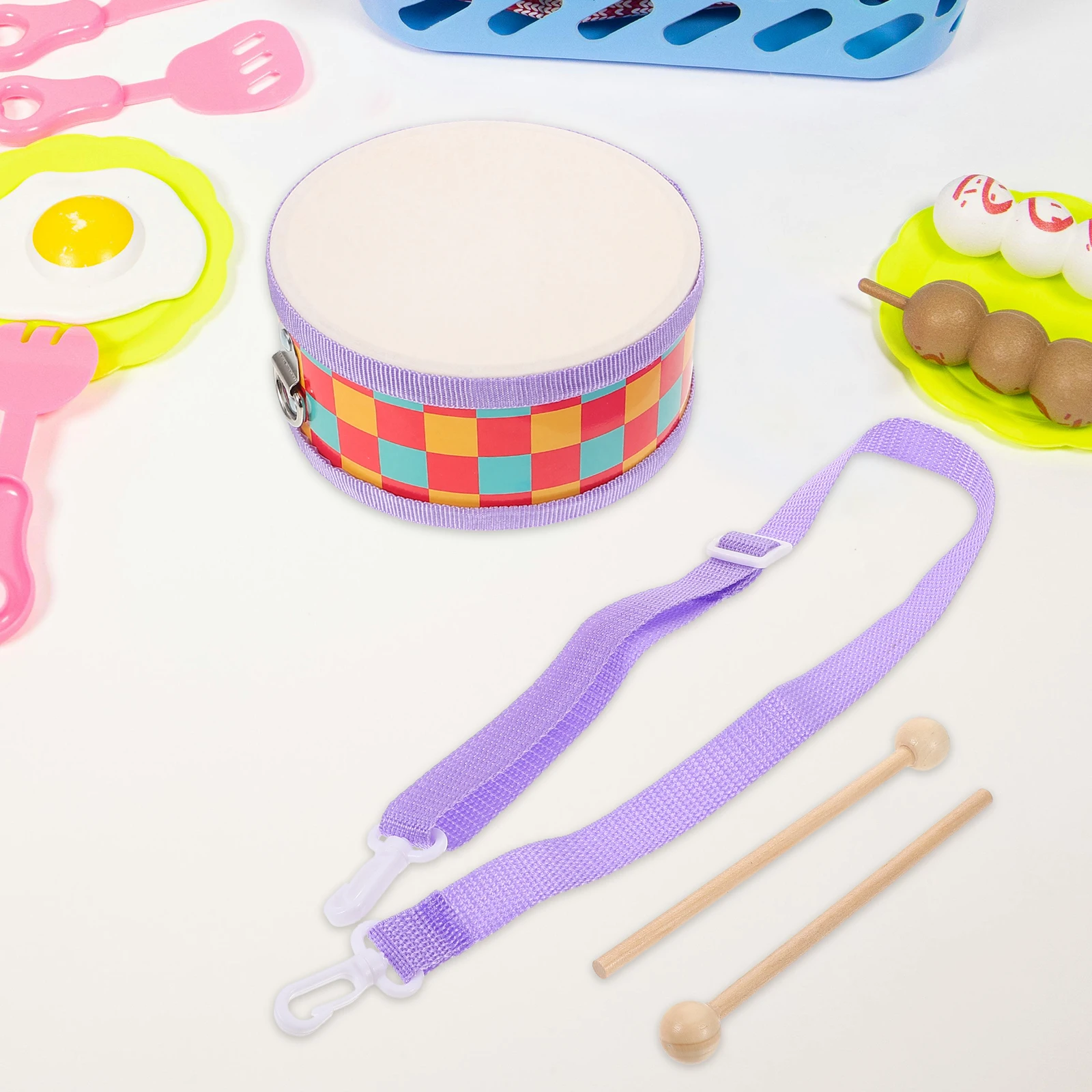 Kinder-Schlagzeug-Set, verstellbarer Riemen, doppelseitiges Holz-Percussion-pädagogisches Musikinstrument für Kleinkinder und Kinder