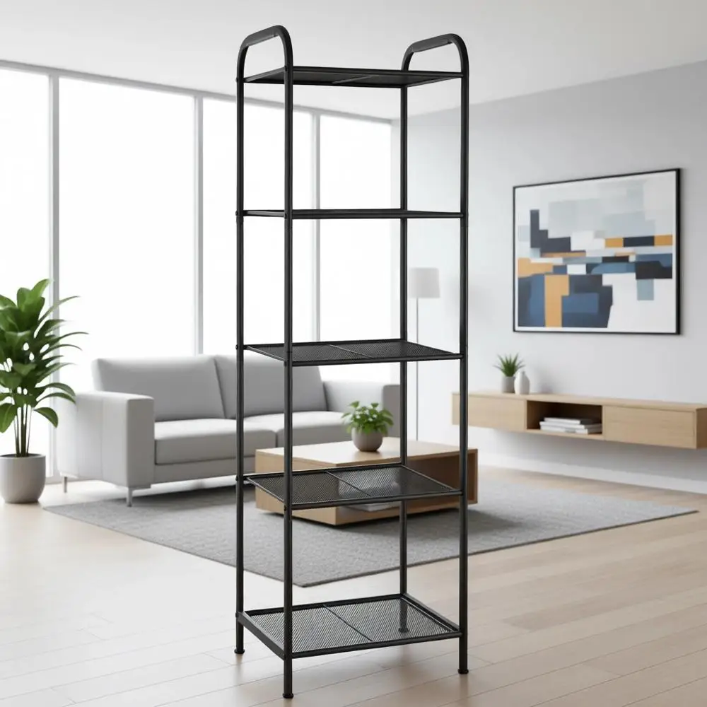 

5-Tier Industrial Style Shelving Rack - Plant Stand for Home, Office, Kitchen, Bathroom, and Balcony (Charcoal Gray)