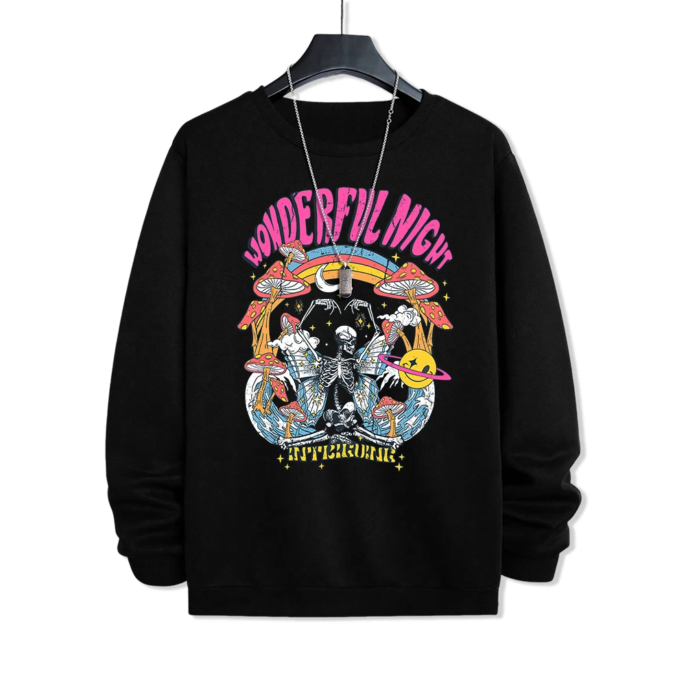 Wonderful Night Skeleton Butterfly Wave Man Hoodie Vintage High Quality Sweatshirt Oversize Clothing Harajuku Fleece Menswear