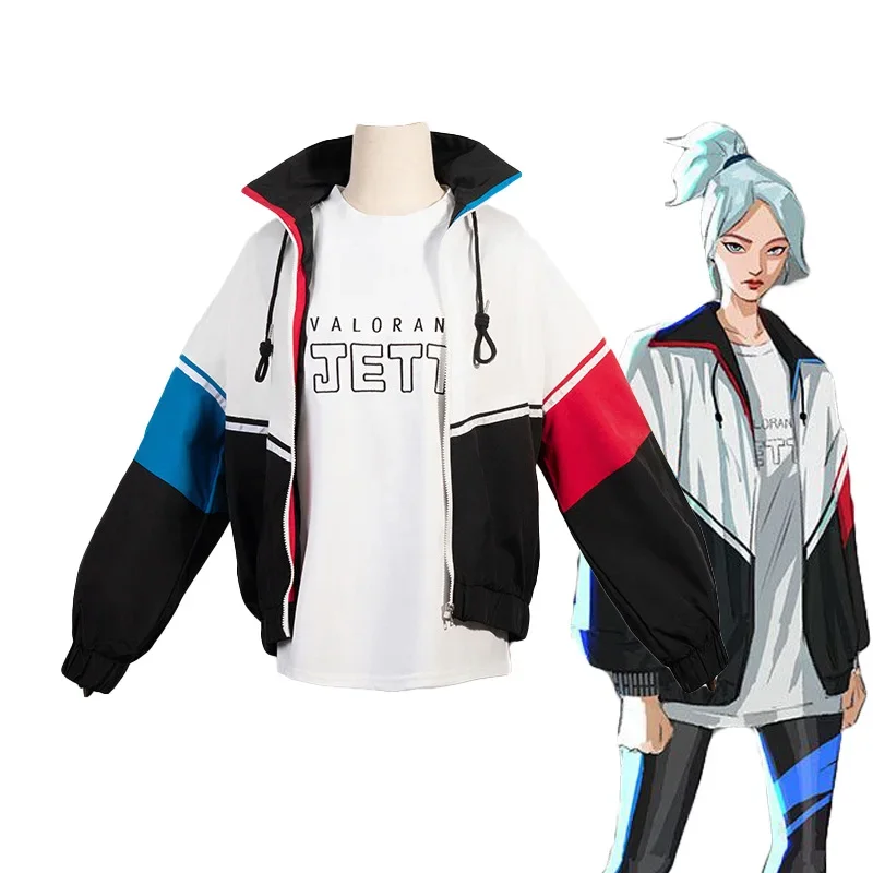 

Game Valorant Jett Cosplay Costume White Jacket Coat T-shirt Outfits Halloween Carnival Suit