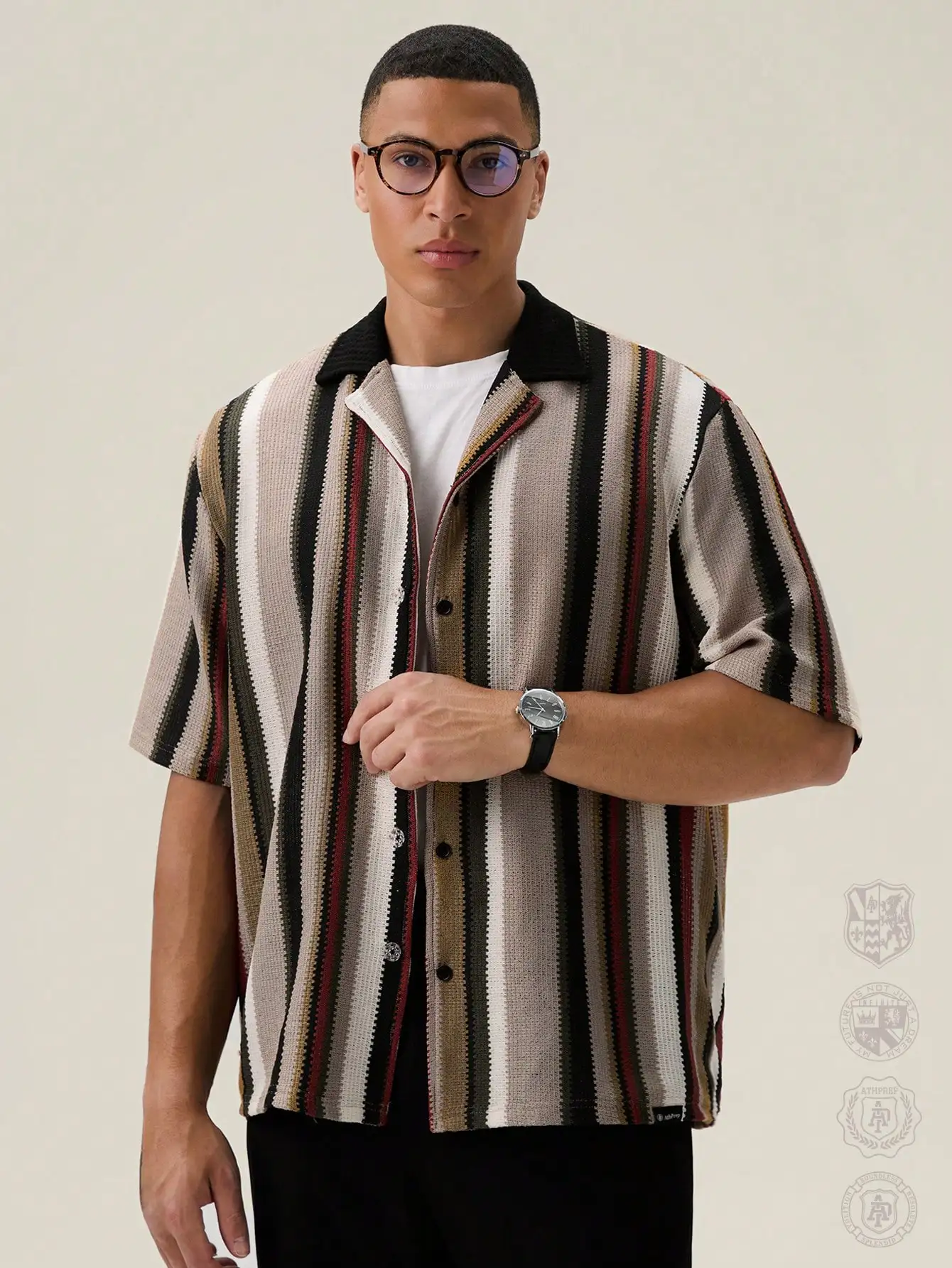 

Men's Loose Fit Striped Knit Short Sleeve Shirt for Casual Daily Wear