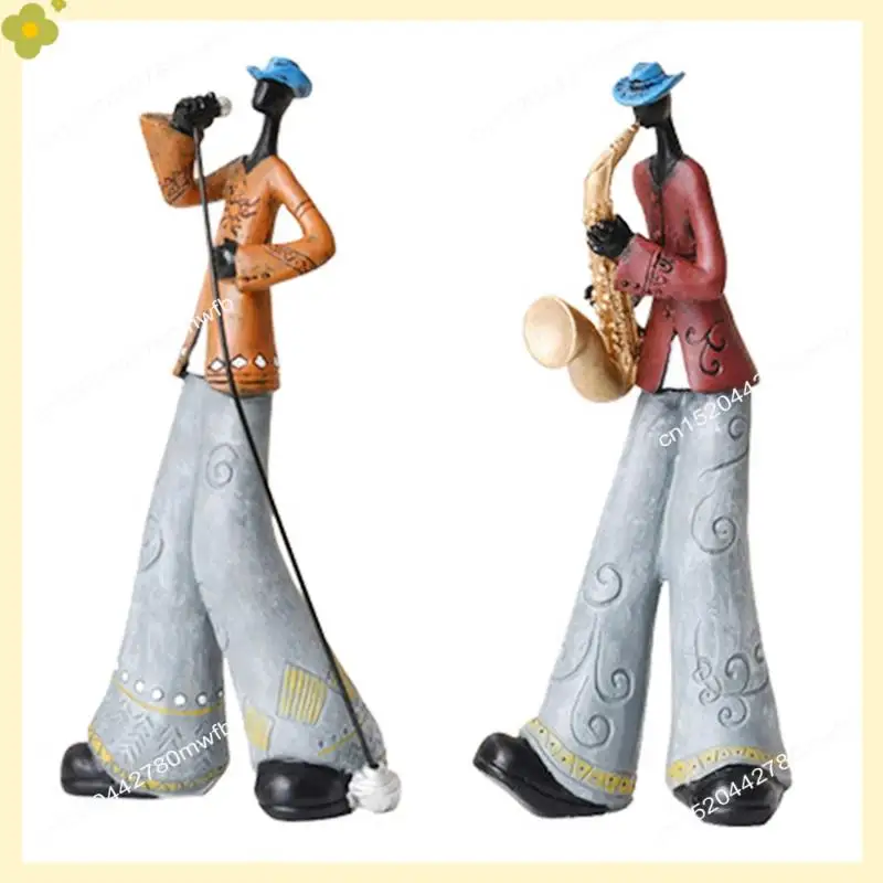 

LDHL 2PCS Jazz Band Player Figurines Vintage Musician Figure Resin Statues Desktop Ornament Retro Sculpture Home Indoor Decor