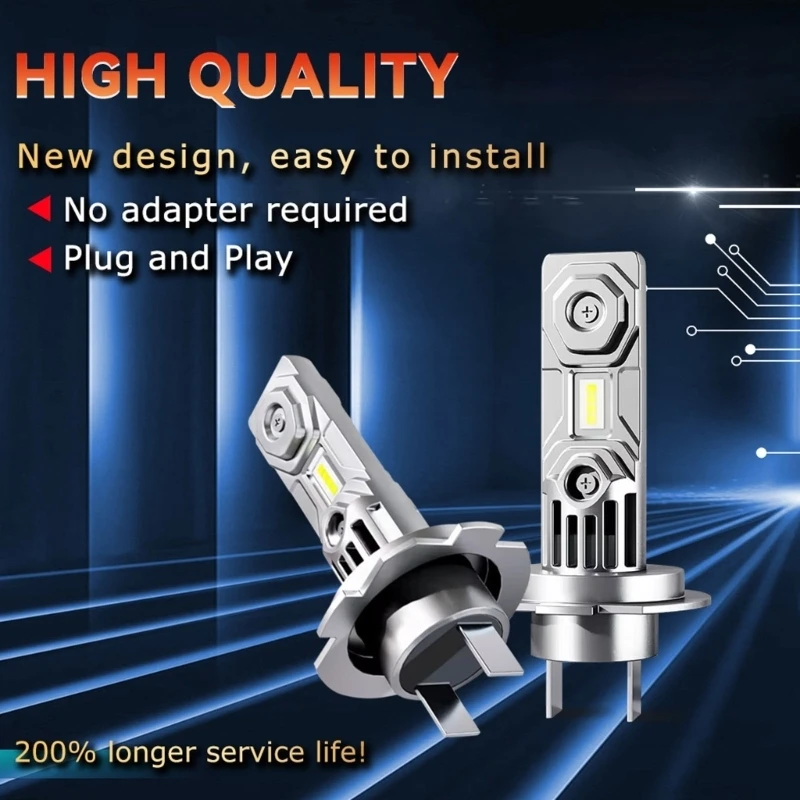 H7 LED Headlight Bulb, 12-24 V with Integrated Base and 2 Flat Blade Terminals for Forward Vehicle Lighting, Focused Beam D7YA