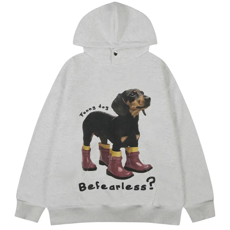 Harajuku Hoodie Streetwear Funny Dog Graphic Printed Hooded Sweatshirt Men Hip Hop Casual Baggy Pullover Hoodies Black Gray