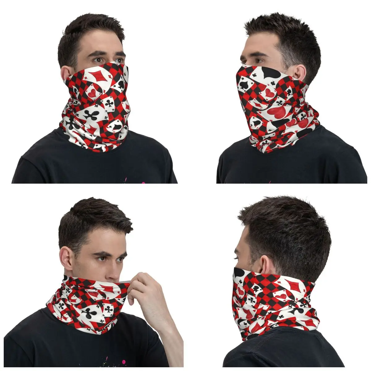 Poker Playing Cards Pattern Winter Headband Neck Warmer Women Men Ski Cycling Tube Scarf Gambling Card Game Face Bandana Gaiter