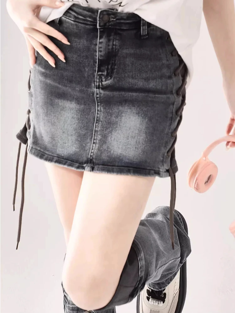 Sexy Sweet Girls Vintage Denim Skirt Women 2024 Summer Slim Mini Skirt Korean Fashion Y2k Leggings High Waisted Skinny Skirts