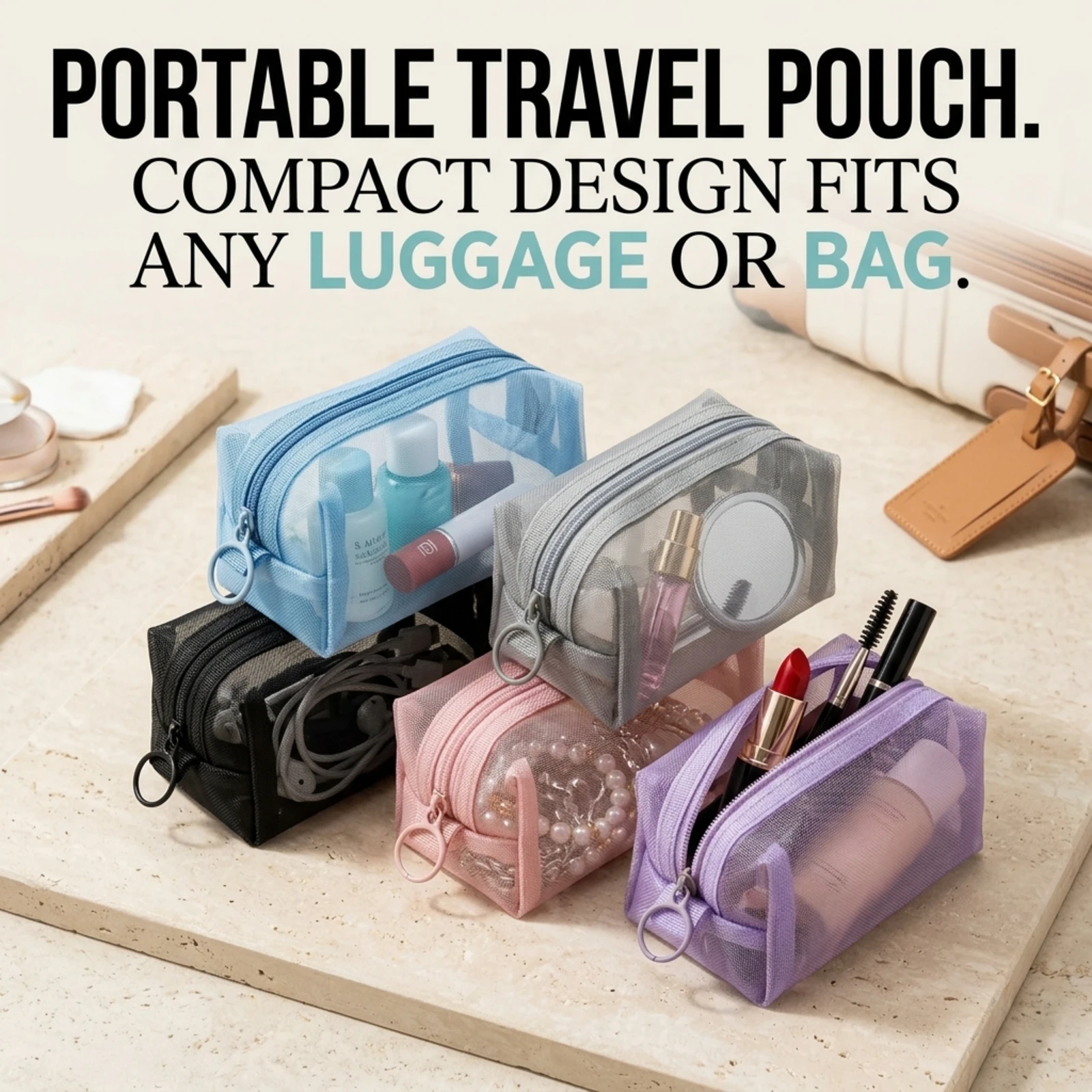 Mini Transparent Nylon Mesh Cosmetic Bag, Multi-function Small Makeup Pouch for Women, Storage Case for Data Cable Key Earphone