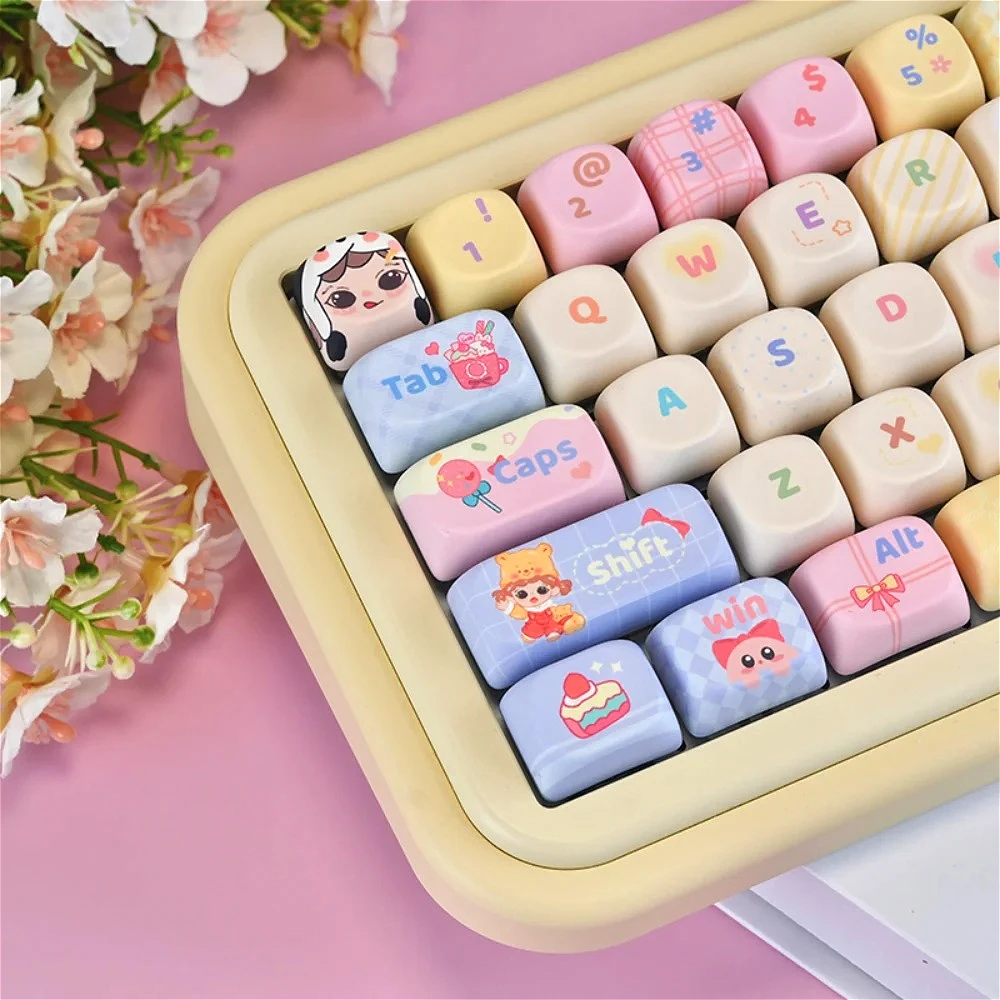 Sweetheart Bubble Keycap Set PBT MOA/Cherry 131 Key Cute Keyboard Keychain Compatible with 61/75/87/104/108 Mechanical Keyboard