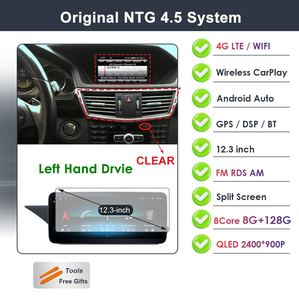 Draadloze Carplay voor Mercedes Benz E-Klasse W212 2009-2015 Android 16 autoradio video DSP stereo GPS QLED touchscreen 4G WiFi BT