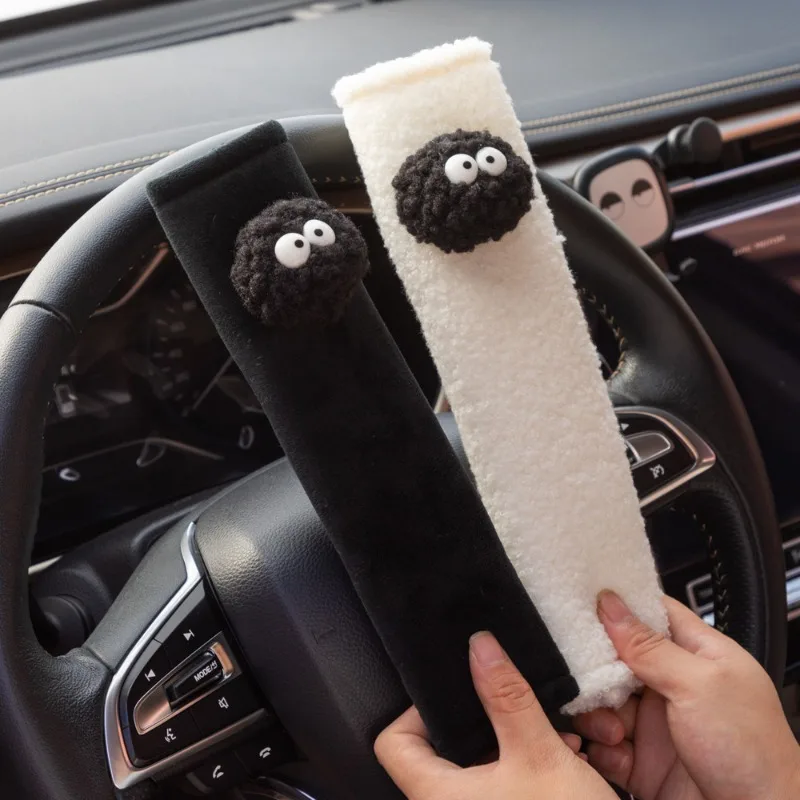 

2pcs Black Spirit Pad Car Seat Belt Cover Strap Harness Decor Cute Decoration Protection Cartoon Creative Car Accessories