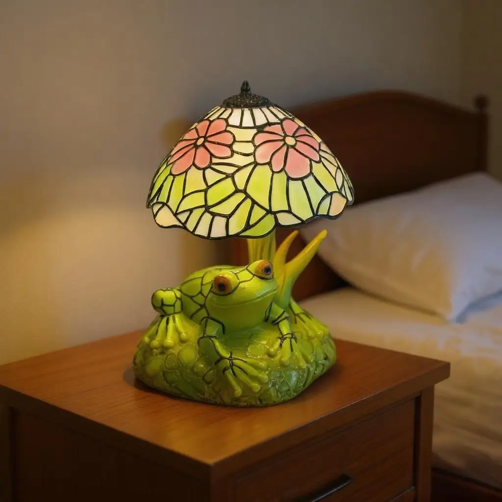 

Креативно настольная лампа-лягушка с цветочным узором, семейная настольная светящаяся лампа, украшение для семьи, милая новинка, украшения для ламп