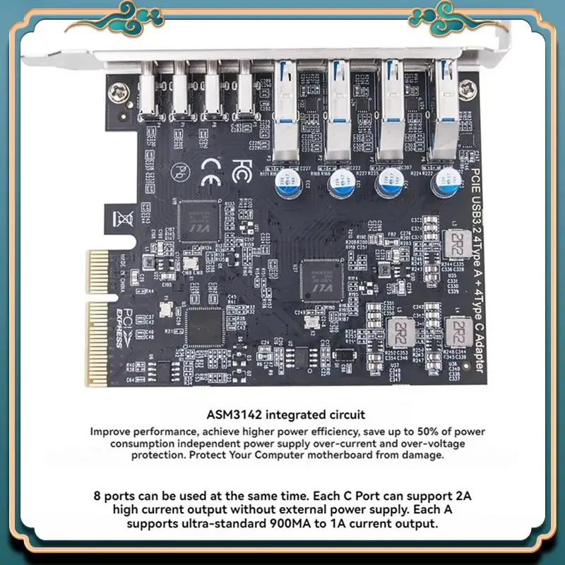 (Nuovo)-Scheda di espansione PCIE USB3.2 GEN2 da 10 Gbps PCI Express X4 a 4 porte TIPO A + 4 porte TIPO C Adattatore HUB USB per PC desktop