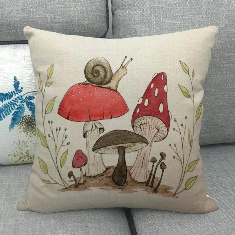 45X45cm Mushroom Art Pillowcase Square Zipper Cotton Linen Pillow Cases Bedroom Home Office Decorative Pillowcase WJY12.25