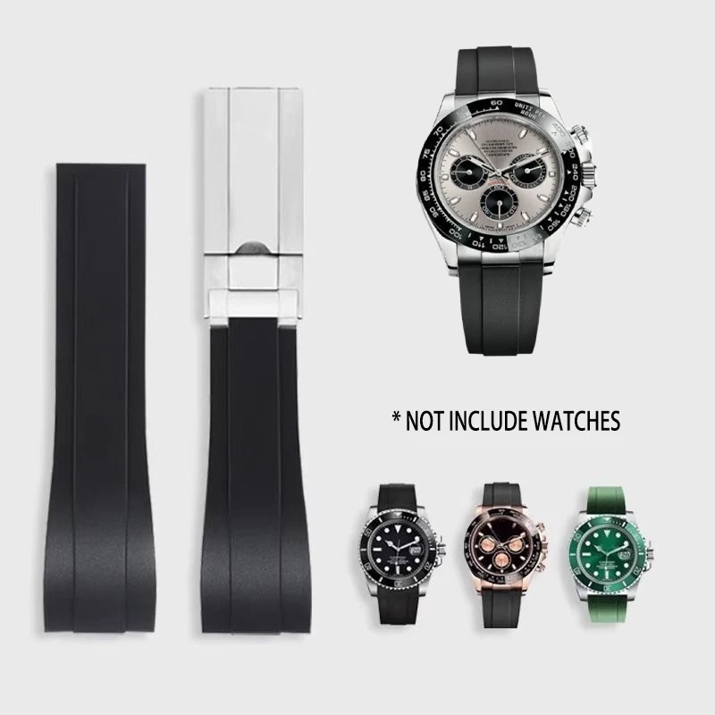 

High Quality Rubber Silicone Watchband 20mm Flat Interface Wrist Band for Submariner Daytona Datejust Strap Black Green Blue