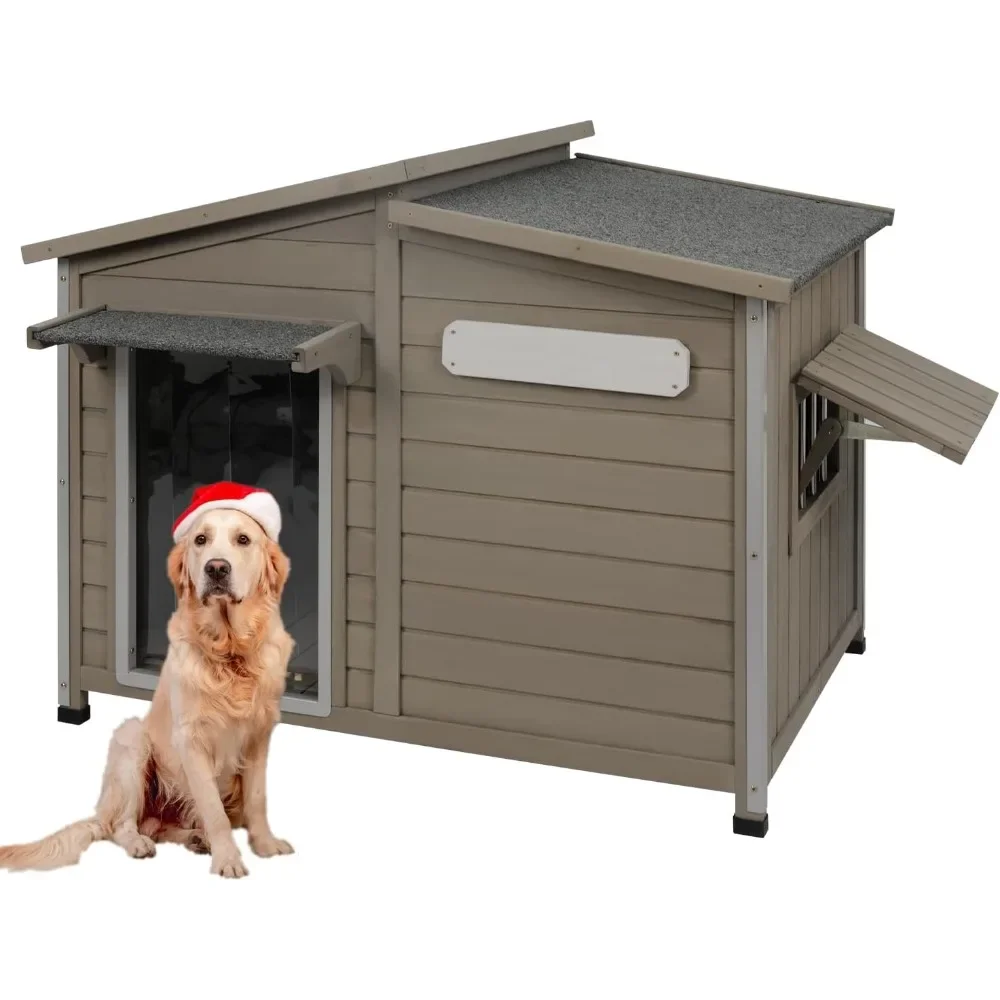 

Dog House Outdoor Weatherproof Large Wooden Dog Kennel Indoor with Chew-Proof Iron Frame, Removable Floor