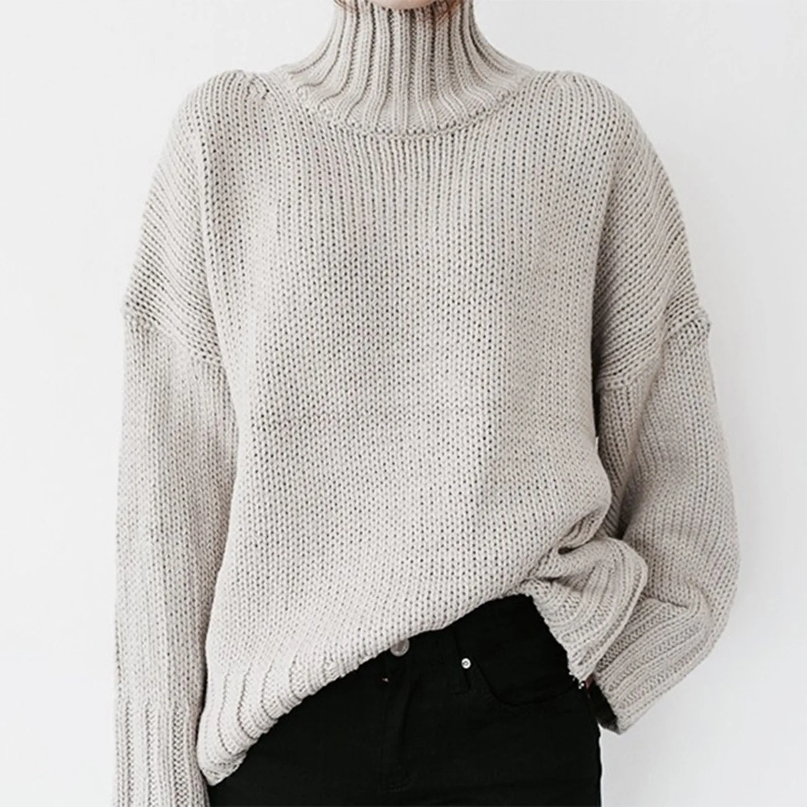 

Sweater Womens Pullover Turtleneck 2024 Fashion New Autumn Winter Hot Style Bold Lines Pullover Tops Female Woman Clothing