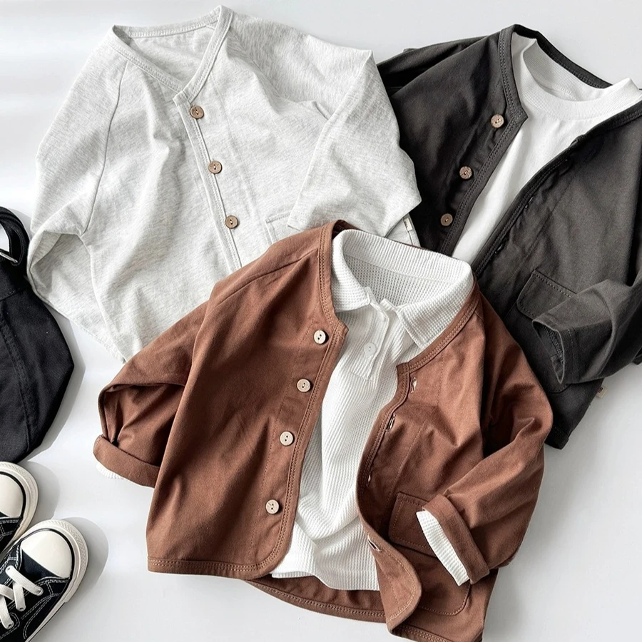 

Детское повседневное пальто, весна-осень 2023, новый корейский модный однобортный кардиган с длинными рукавами, хлопковый универсальный кардиган