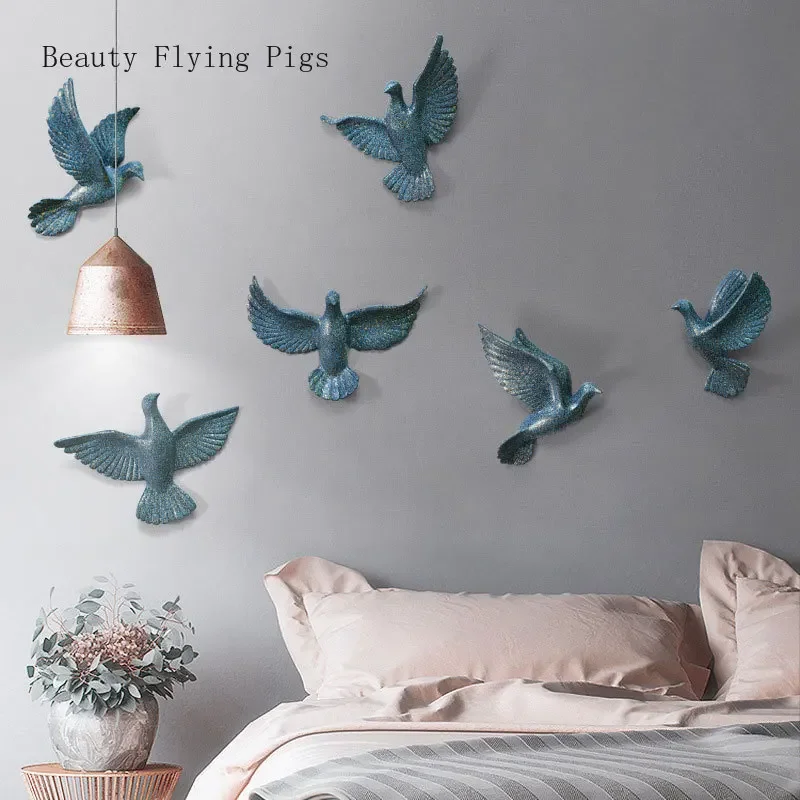 

6 Pcs Resin Wall Soft Decoration Simulated Three-dimensional Pigeon TV Background Wall Decoration Bedroom Porch Decor Crafts