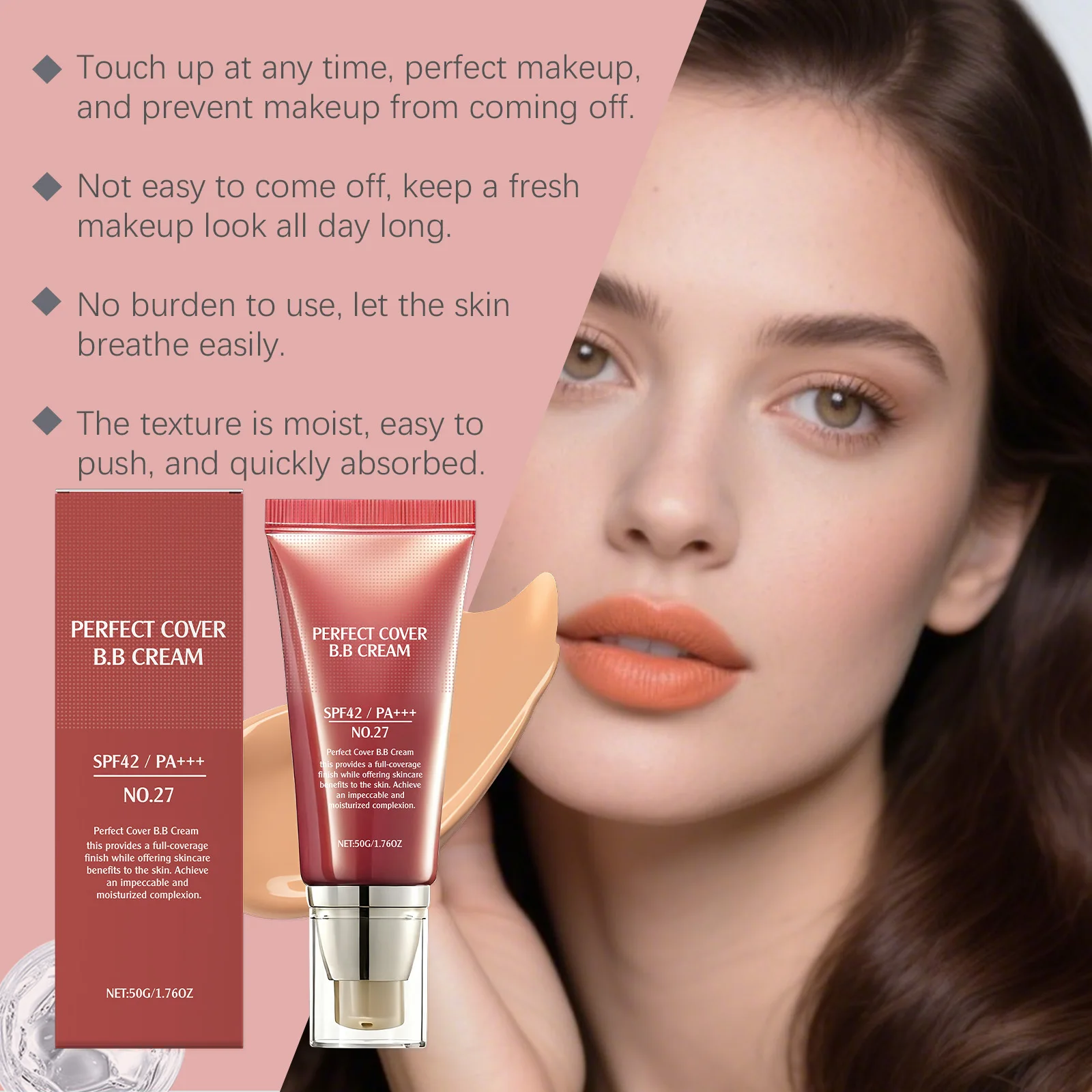 كريم BB SPF 42 PA +++ مرطب ملون للوجه تغطية كاملة خافي عيوب الأساس السائل مكياج للهالات السوداء والخطوط الدقيقة