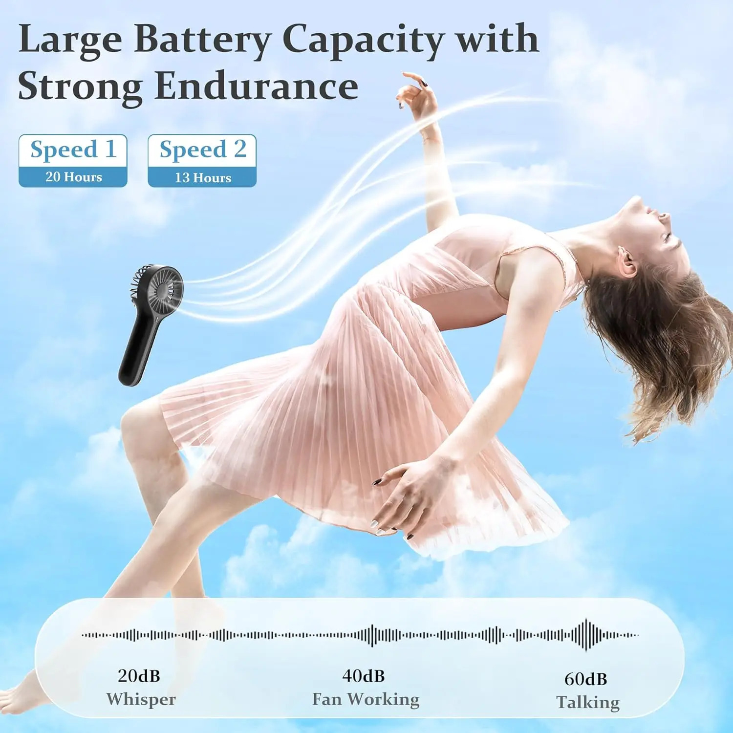 Mini Personal Fan Handheld, Small Portable Handheld Fan, Battery Operated, USB Rechargeable, Face Makeup Lashes Desk Fan With Ba