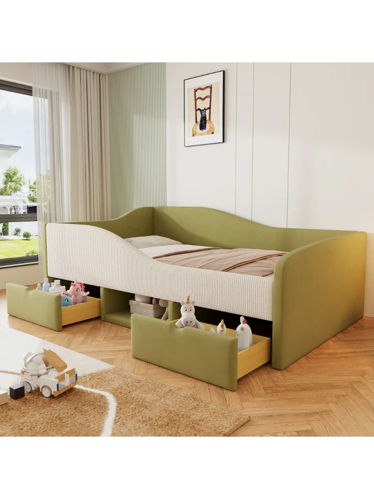 90*190cm moderne gestoffeerde slaapbank, multifunctioneel bed, met twee lades en hekken, huidvriendelijke fluwelen stof, geen matras - afbeelding 2
